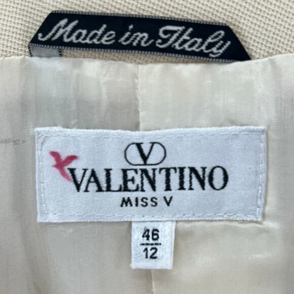 Vintage Valentino Miss V Coat Womens 12 /46 Cream Pleated Front Pockets Timeless - Picture 15 of 16